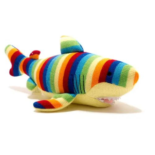 Knitted Bold Stripe Shark Soft Toy Best Years