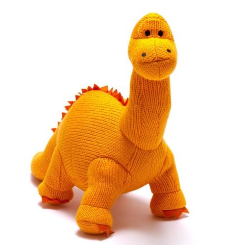 Knitted Orange Diplodocus Dinosaur Plush Toy